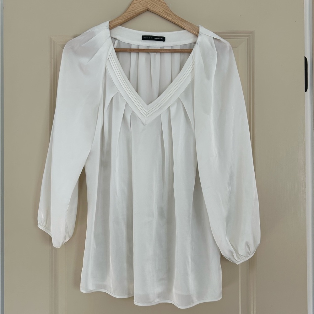 Grace Elements Flowy White Blouse. Full Balloon S… - image 1
